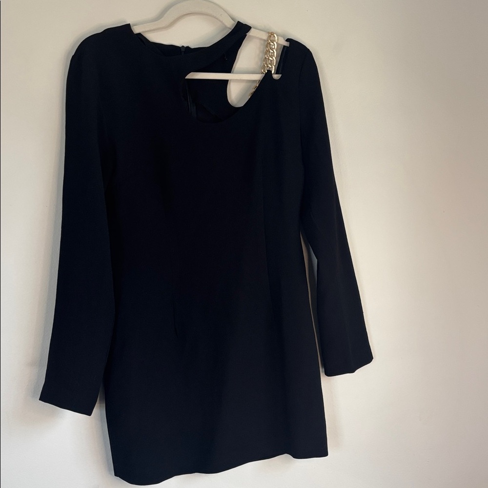 Zara One Shoulder Black Dress with Gold Accent - Picture 4 of 8